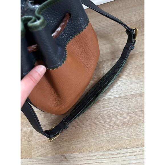 Dooney & Bourke All Weather Leather Drawstring Vintage Purse Tan Green Blue - Picture 9 of 12